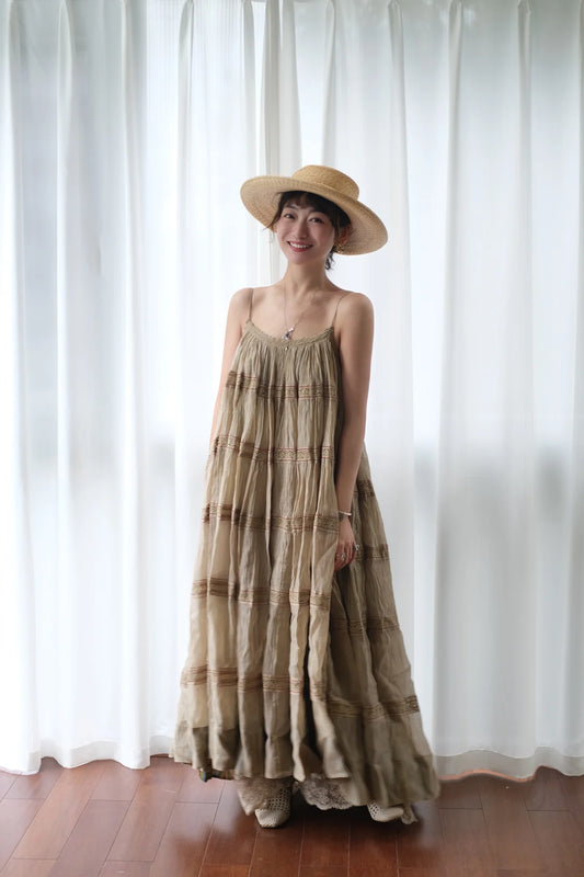 Luxury Handcrafted Boho Maxi Dress for Women – Tiered Cotton Summer Dress with Spaghetti Straps