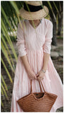Blush Pink Cotton Maxi Dress for Women | Summer Wrap Style Long Dress with Full Sleeves