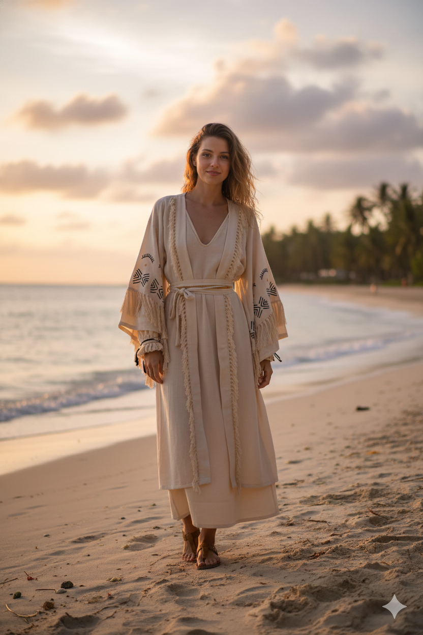 Bohemian Fringe Kimono Dress - Effortless Elegance for Women