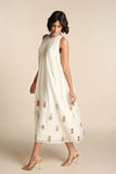 Ivory Floral Embroidered Halter Neck Midi Dress for Women