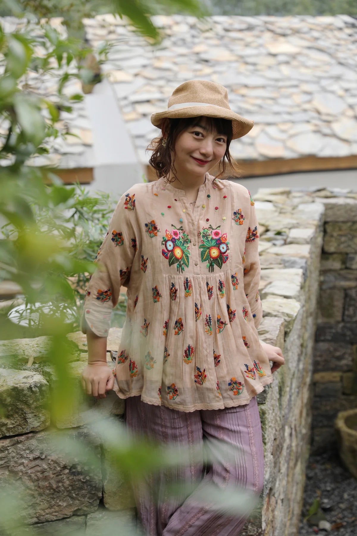 Peach Hand Embroidered Kaftan