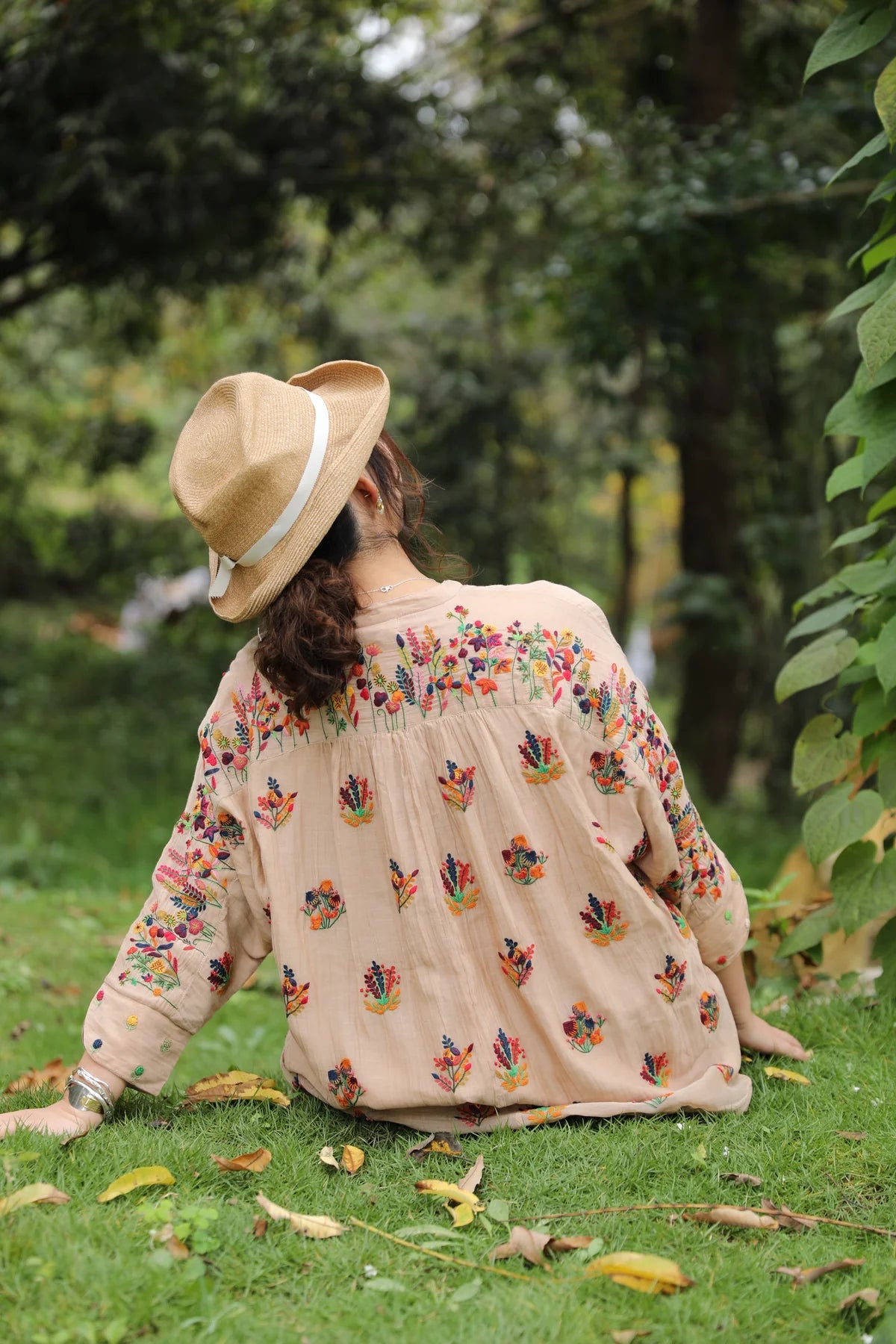 Peach Hand Embroidered Kaftan