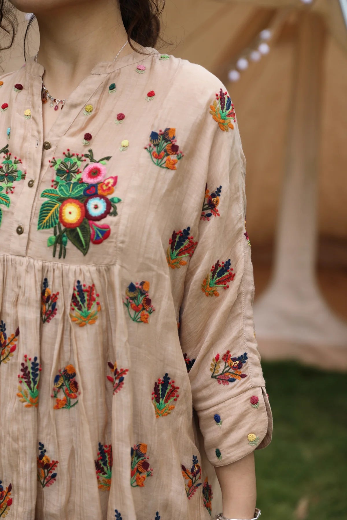 Peach Hand Embroidered Kaftan