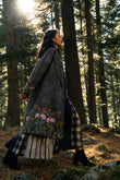 Embroidered Check Wool Long Coat for Women | Handmade Floral Winter Jacket